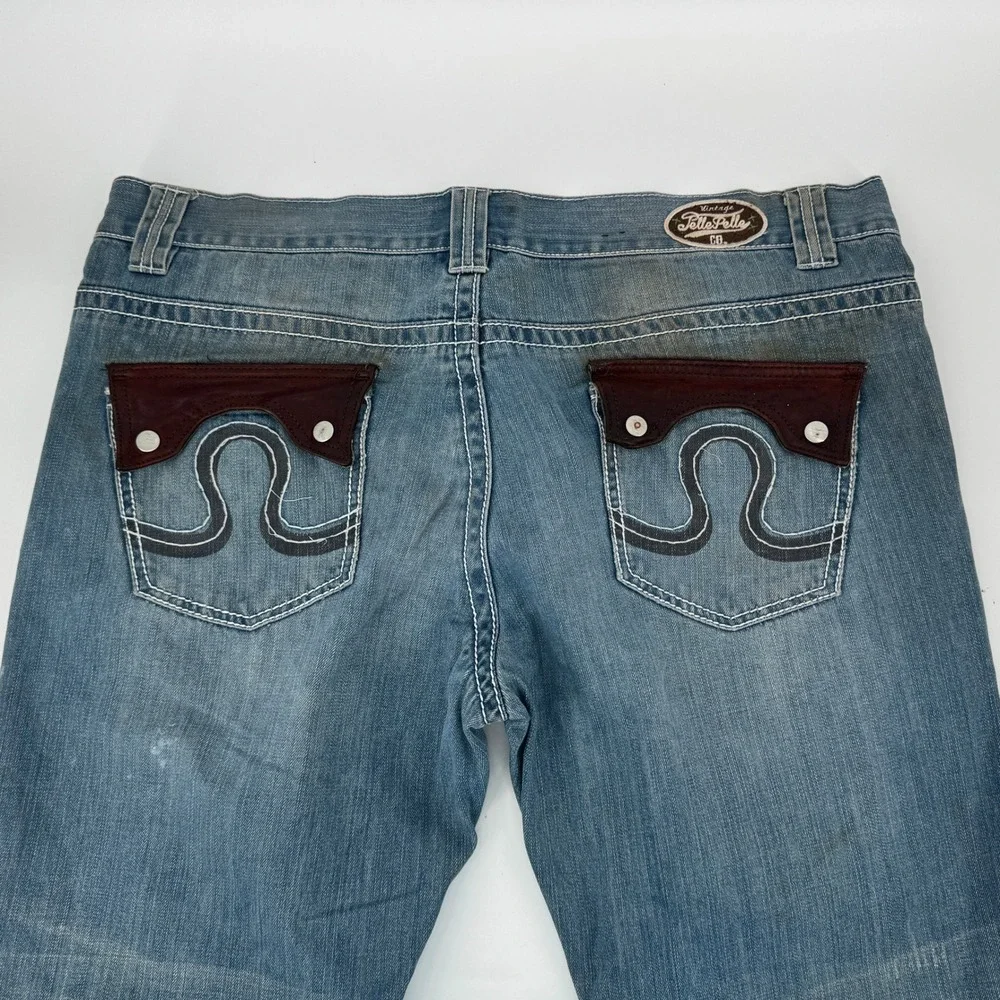 Pelle Pelle Distressed Jeans Mens 42x34‎ leather pocket Baggy Hip Hop Vintage